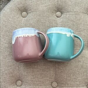 Two Mugs by Anthropologie—Turquoise and Purple—Excellent Condition—No Chips—$9